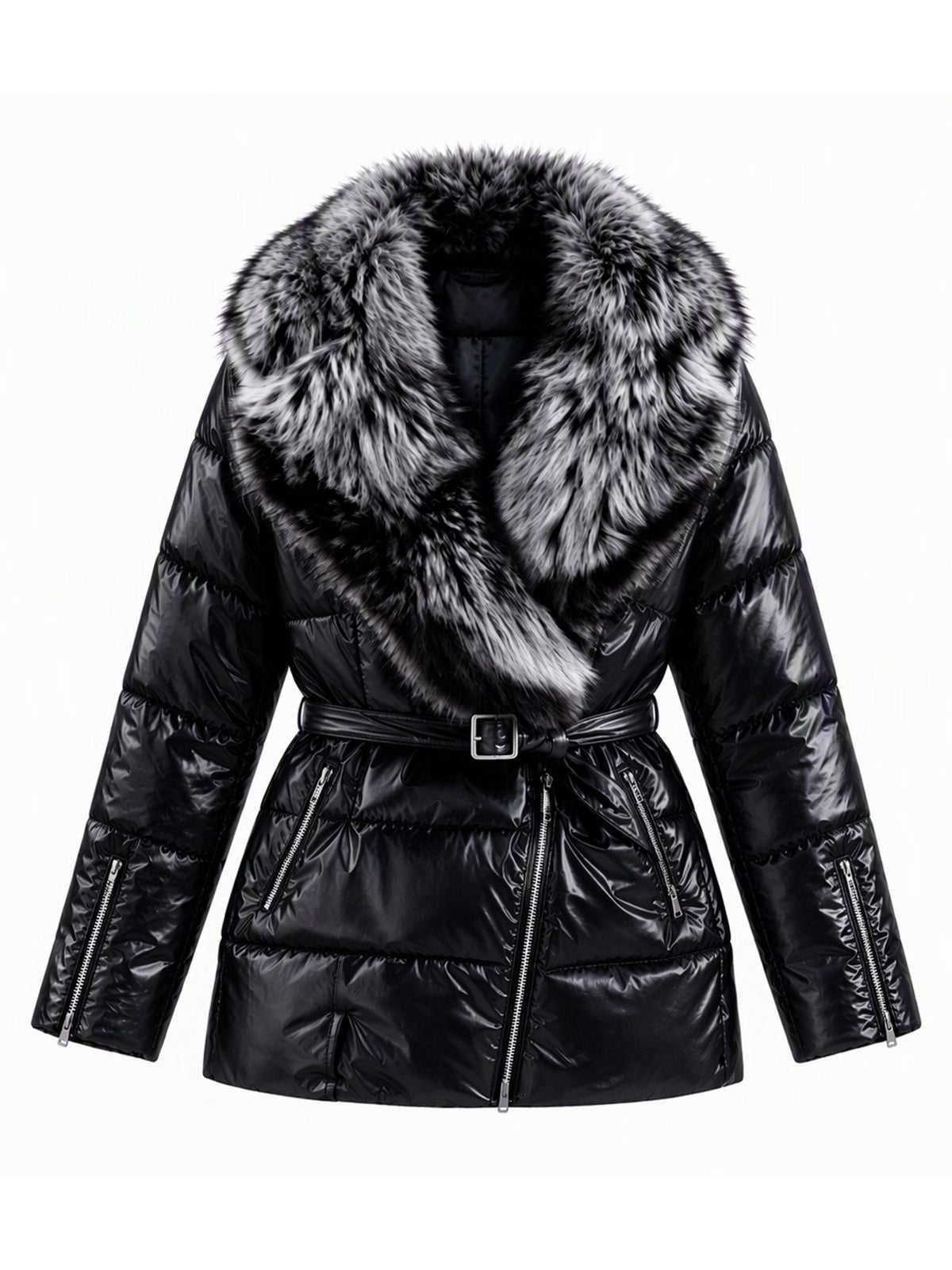 Women's Padded Jacket with Faux Fur Collar