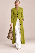 Women's Stand Collar Cable Knit Long Cardigan