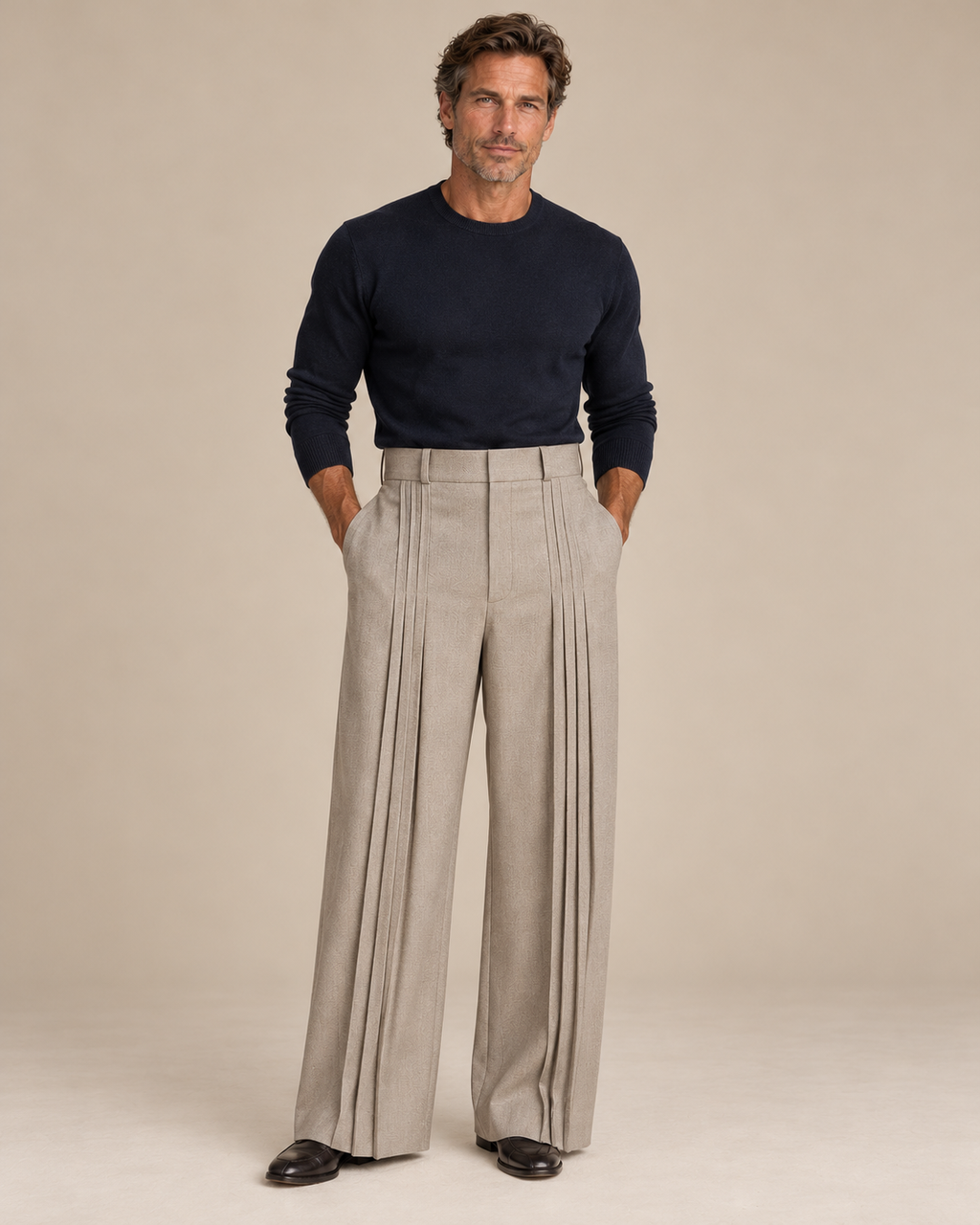 Polished Casual Front-Pleat Design Suit Pants