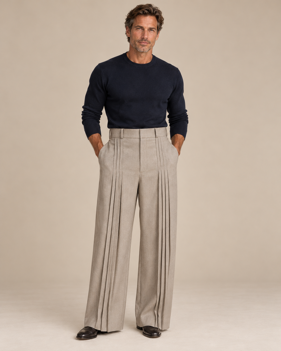 Polished Casual Front-Pleat Design Suit Pants