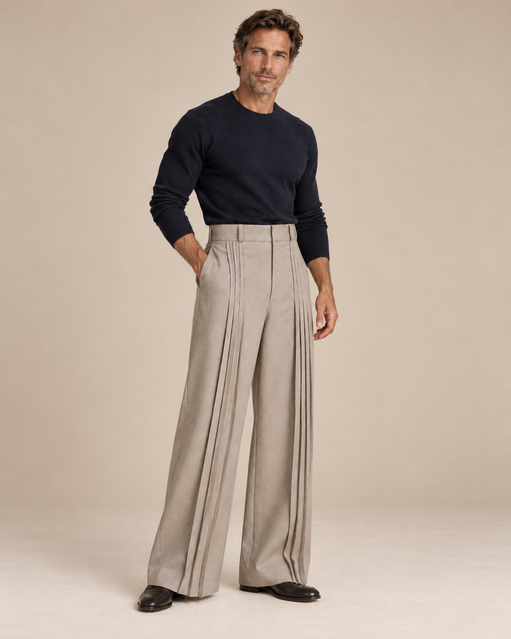Polished Casual Front-Pleat Design Suit Pants