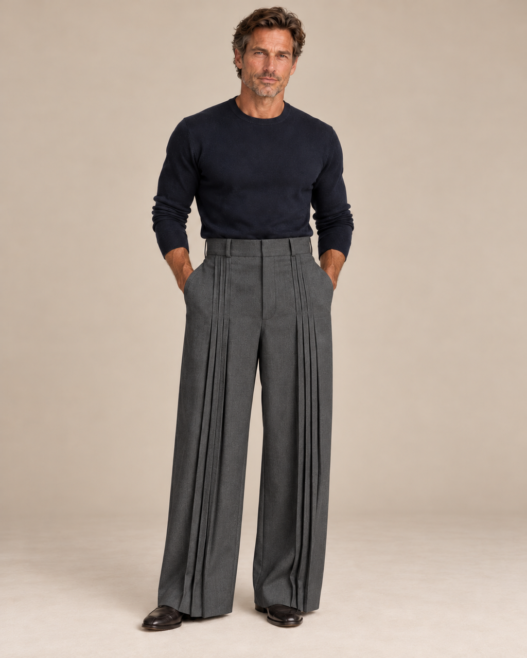 Polished Casual Front-Pleat Design Suit Pants