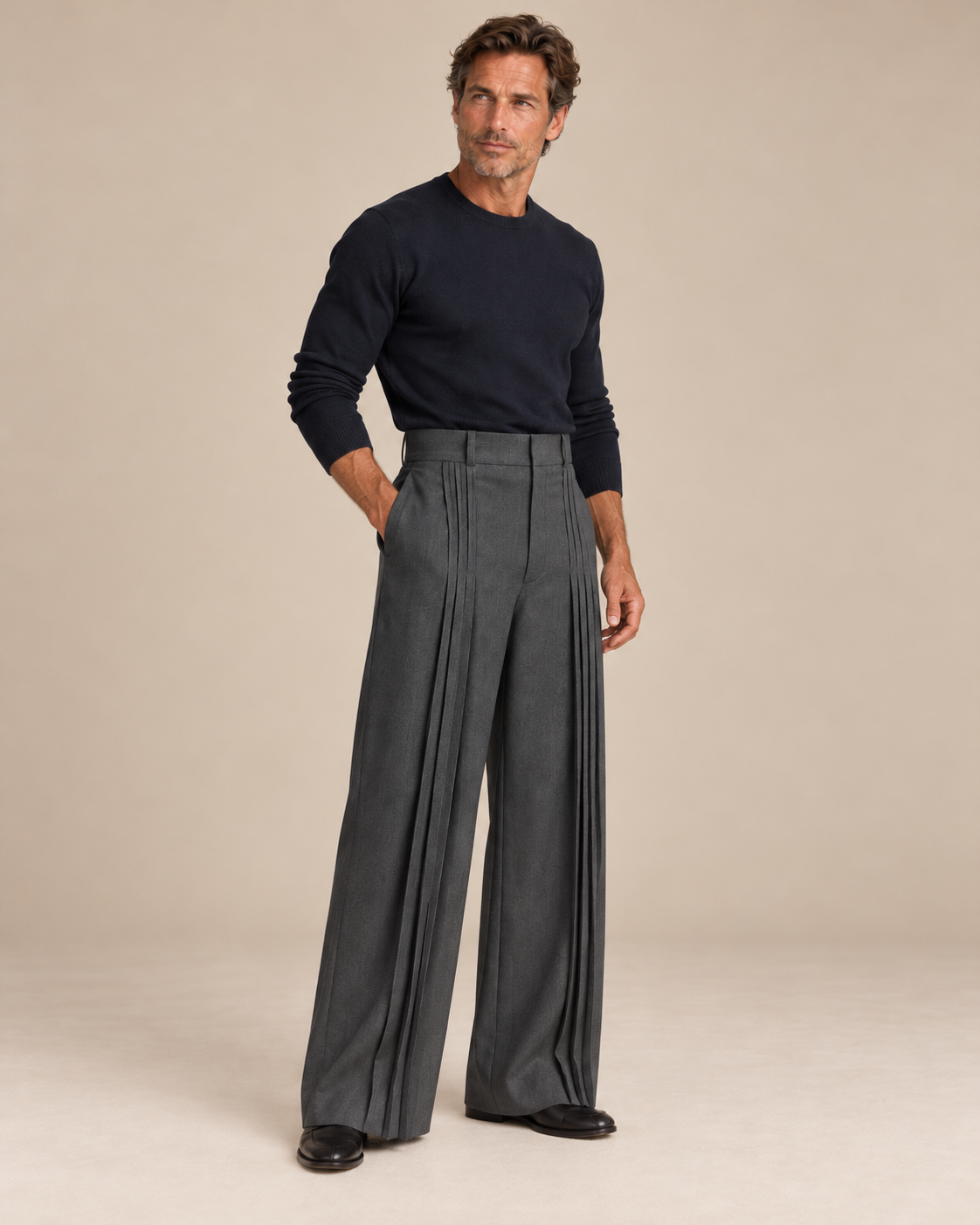 Polished Casual Front-Pleat Design Suit Pants