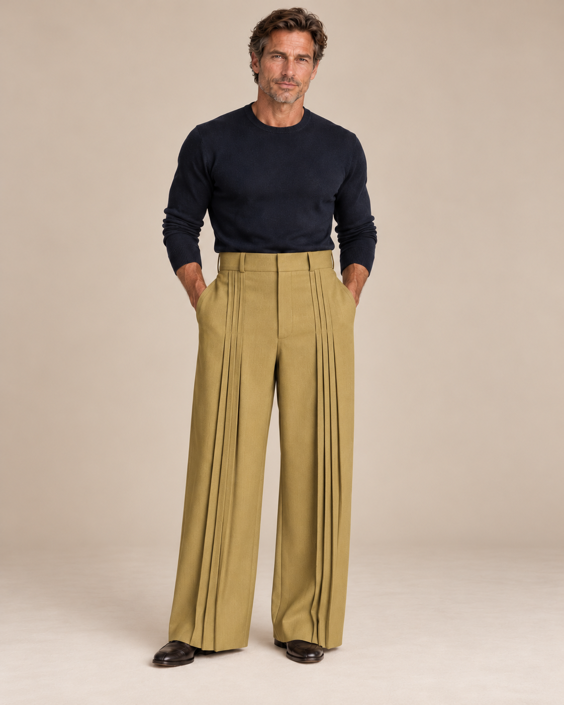 Polished Casual Front-Pleat Design Suit Pants
