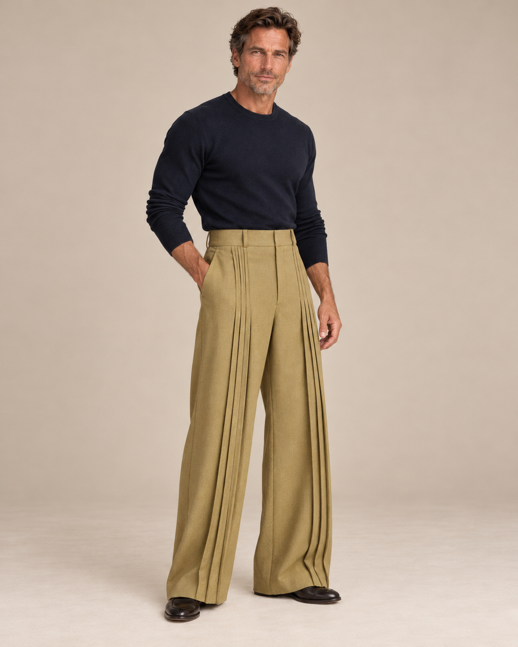 Polished Casual Front-Pleat Design Suit Pants