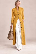 Women's Stand Collar Cable Knit Long Cardigan