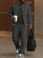 Classic Striped Trim Jacket Pants Set