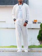 Classic Striped Trim Jacket Pants Set