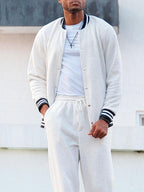 Classic Striped Trim Jacket Pants Set