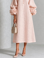 Theodosia Rosette-Cuff Button Midi Dress