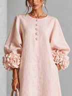Theodosia Rosette-Cuff Button Midi Dress
